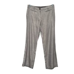 J.Jill Coastal Graphite Gray Mid-Rise‎ Linen Blend Stretch Pinstripe Pants Sz 10